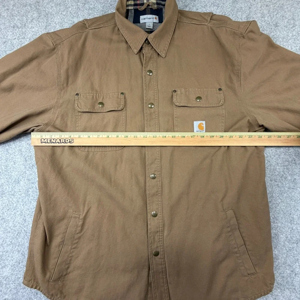 Carhartt Mens Brown Duck Flannel Lined Shirt Jacket Snap Front 100590 Size L